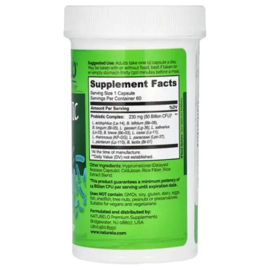 NATURELO Probiotic, 50 Billion CFU, 60 Delayed Release Capsules image {1}