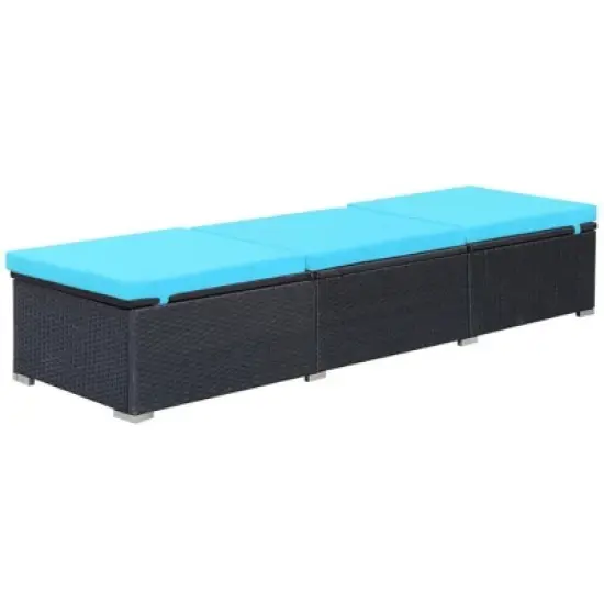 vidaXL Sunlounger Black and Blue PE Rattan, Powder-Coated Steel, Polyester image {2}