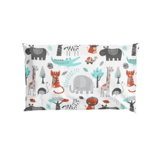 Bacati - Jungle Safari Animals Aqua/Orange/Gray 5 pc Cotton Toddler Bedding Set image {8}