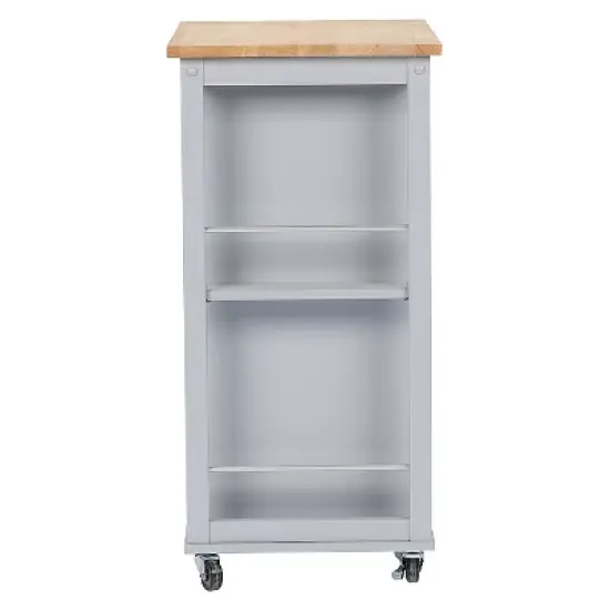 Yonkers Contemporary Kitchen Cart with Wood Top Light Gray - Baxton Studio image {2}