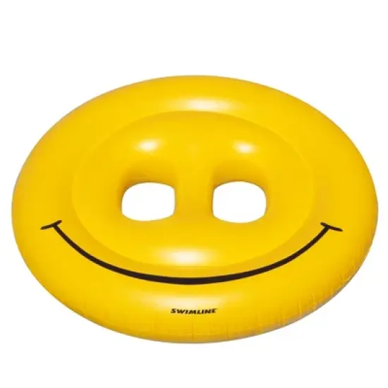 Swimline 72" Inflatable Smiley Face Island 2-Person Swimming Pool Raft - Yellow image {1}