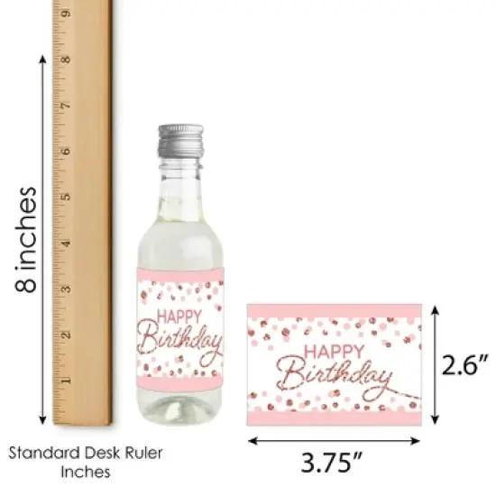 Big Dot of Happiness Pink Rose Gold Birthday - Mini Wine & Champagne Bottle Label Stickers - Happy Birthday Party Favor Gift - Set of 16 image {6}