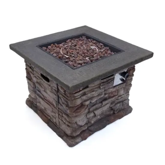 GDFStudio Arbroath Outdoor 40,000 BTU Lightweight Concrete Square Fire Pit Table, Natural Stone image {8}