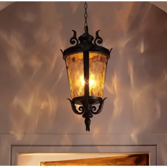 John Timberland Casa Marseille Vintage Rustic Outdoor Hanging Light Veranda Bronze Scroll 26 1/4" Champagne Water Glass for Post Exterior Barn Deck image {6}