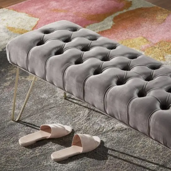 Hewett Velvet Tufted Metal Bench - Inspire Q image {5}