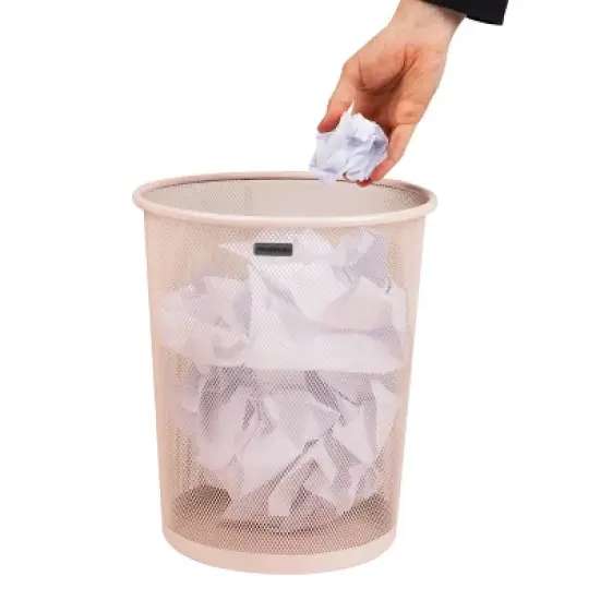 Mind Reader 16.65L Round Waste Paper Basket Metal Mesh Pink image {5}