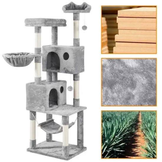 Yaheetech 73"H 4-level Plush Cat Tree Tower with Condos Platform image {4}