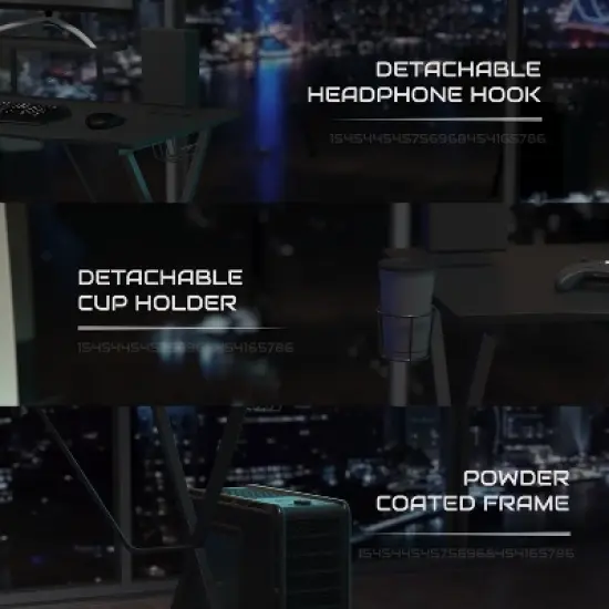 BlackArc Delta Gaming Setup: Reclining Chair with Lumbar Support & Headrest; Desk with Detachable Headphone Hook/Cupholder & Monitor Stand image {5}