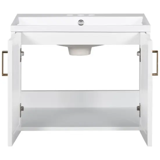 24" Wall Mounted Bathroom Vanity with Porcelain Sink and Two Shuttered Doors, White - ModernLuxe image {6}