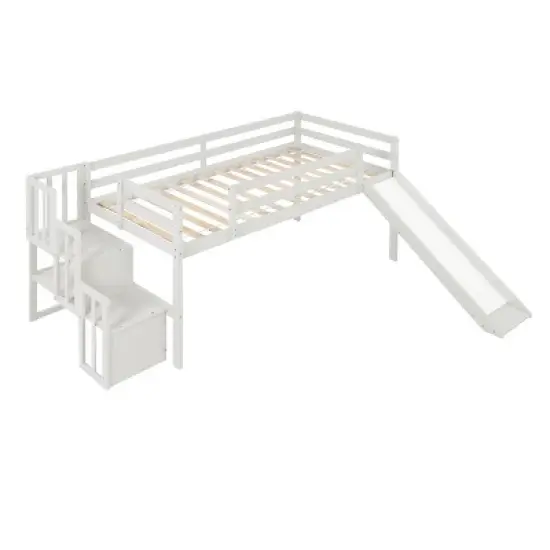 Twin size Loft Bed with Staircase, Safety Guardrails and Slide-ModernLuxe image {7}