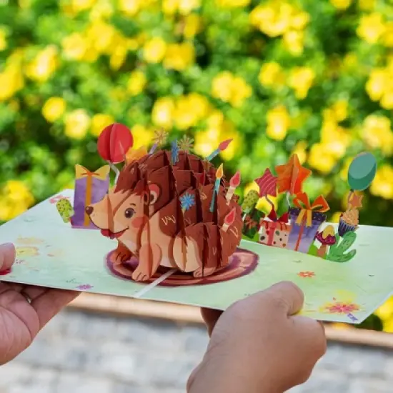 Paper Love Frndly 3D Birthday Pop Up Card, Birthday Hedgehog, Handcrafted - 100% Recycled and Eco-Friendly, 8" x 6" Cover image {2}