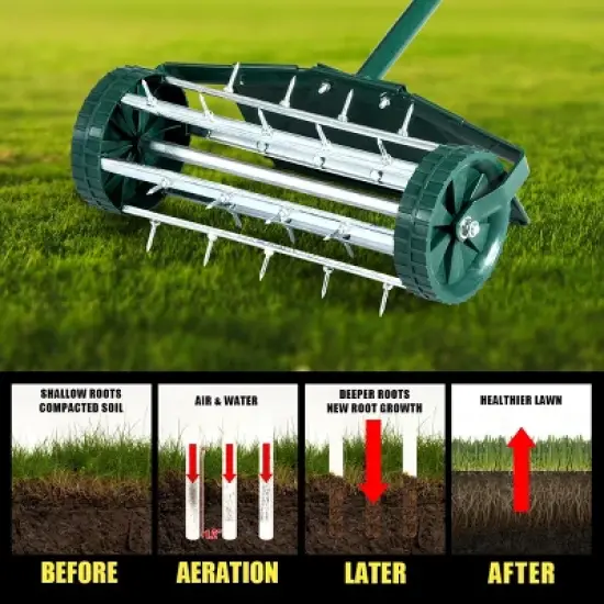 Costway 18-inch Rolling Lawn Aerator Rotary Push Tine Spike Soil Aeration W/Fender image {4}