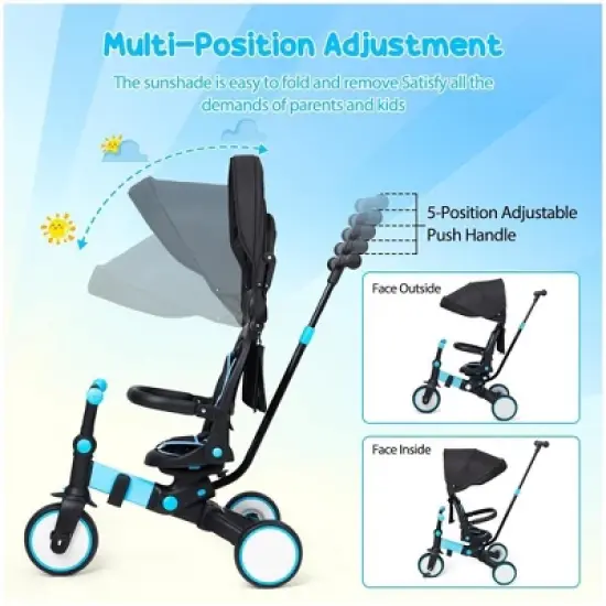7 in 1 Baby Tricycle, Foldable Toddler Tricycle with Removable and Adjustable Parent Handle image {1}