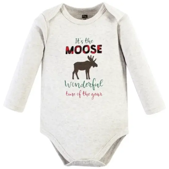 Hudson Baby Unisex Baby Cotton Long-Sleeve Bodysuits, Moose Wonderful Time image {2}