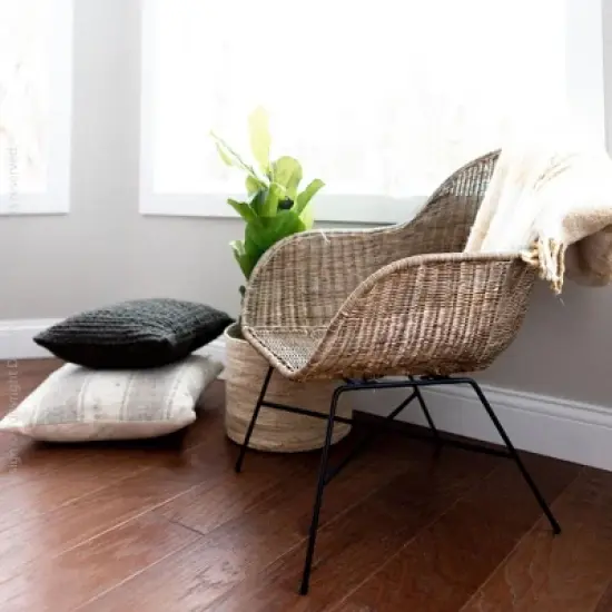 texxture Ormond Woven Rattan Patio and Lounge Chair, Indoor Outdoor Accent Furniture for Table or Porch with Metal Legs, Natural image {4}