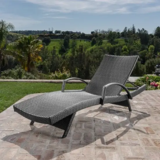 Salem Wicker Adjustable Chaise Lounge with Arms - Gray - Christopher Knight Home image {1}