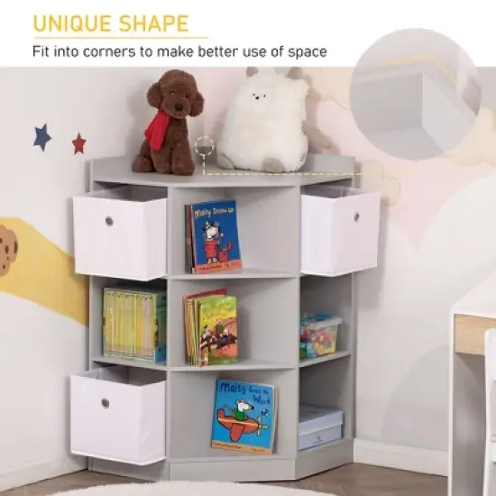 HOMCOM Wooden Kids Cabinet Freestanding Corner Storage Drawer Toys Clothes Books Organizer Dresser Children Bookcase Display Shelf Wardrobe for Bedroom with Anti-toppling Hardware Drawers image {6}