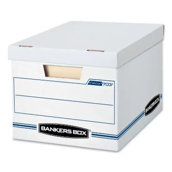 Bankers Box STOR/FILE Basic-Duty Storage Boxes, Letter/Legal Files, 12.5" x 16.25" x 10.5", White/Blue, 4/Carton image {4}