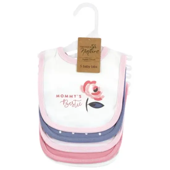 Touched by Nature Infant Girl Organic Cotton Bibs, Bubblegum Floral, One Size image {1}