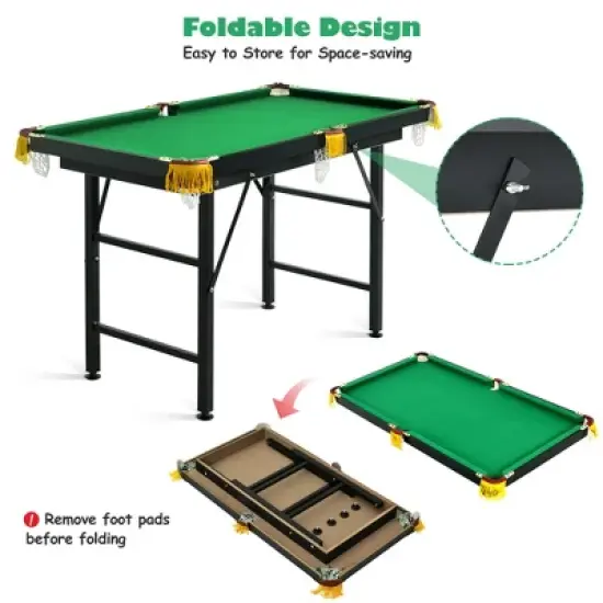 Costway 47" Folding Billiard Table Pool Game Table Indoor Kids w/ Cues Brush Chalk Green image {6}