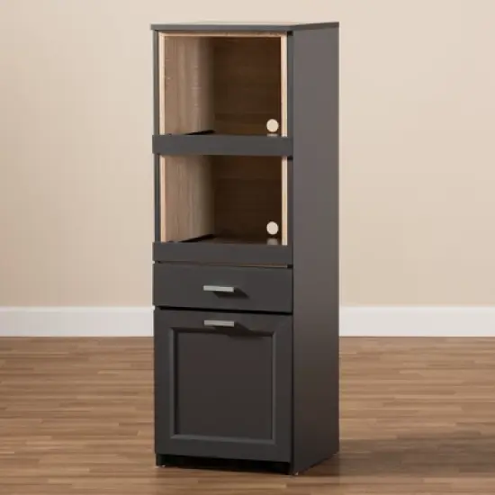 Fabian Oak Finished Kitchen Cabinet with Roll Out Compartment Dark Gray/Brown - Baxton Studio image {1}