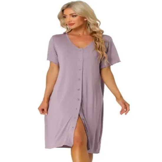 cheibear Womens Modal Nightshirt Soft Button Down Nightgown Short Sleeve Pajama Sleepshirt image {11}