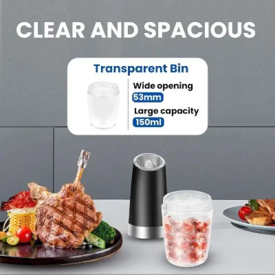 Maison Gravity Electric Pepper and Salt Grinder Set Battery Powered With LED Light One Hand Automatic Operation image {6}