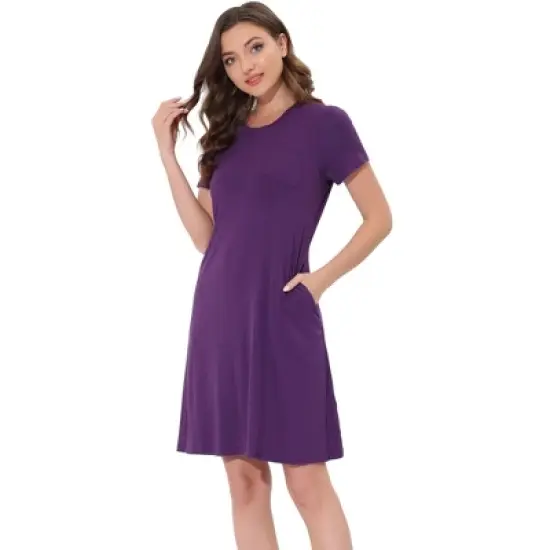 cheibear Womens Sleepwear Pajama Dress with Pockets Nightshirt Lounge Nightgown image {9}