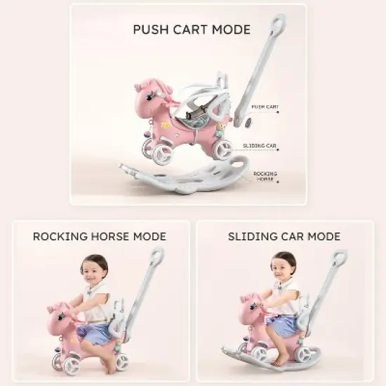 INFURNIC Baby Activity Gyms, Balance Bike Ride On Toys with Push Handle, for Kids Riding Birthday Gift, Pink, 34.2"*16.5"*34.6" image {2}