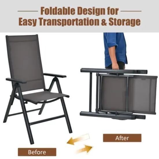 Tangkula 2 Pack Folding Dining Chairs Adjustable Reclining Back Chairs Suitable for Outdoor & Indoor Gray image {5}