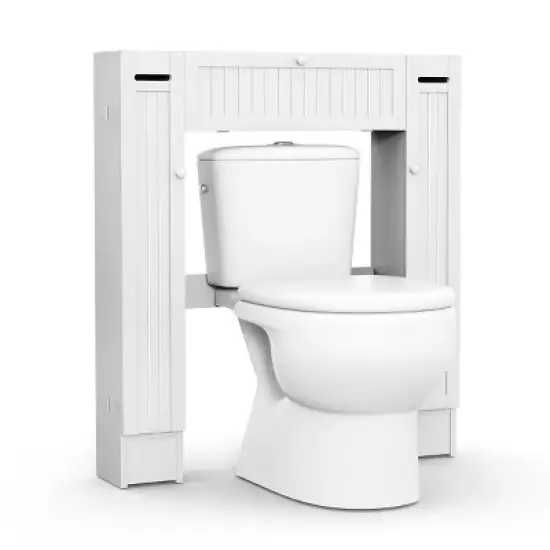 Costway Wooden Over The Toilet Storage Cabinet Drop Door Spacesaver Bathroom White image {8}