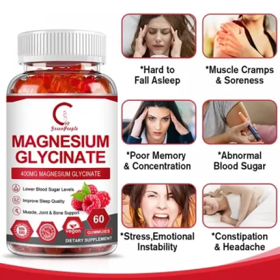 GPGP GreenPeople Magnesium Glycinate Gummies 400mg - with Calcium, Potassium, Vitamin D for Immune Health - 60 Ct (Raspberry) image {4}