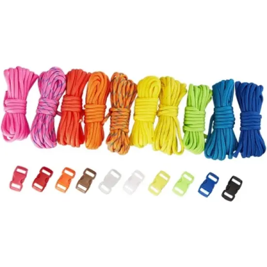 Juvale 10 Nylon Paracords and 10 Buckles Set for Survival Bracelets and Crafts, 10 Colors, 10 Feet Cords image {3}
