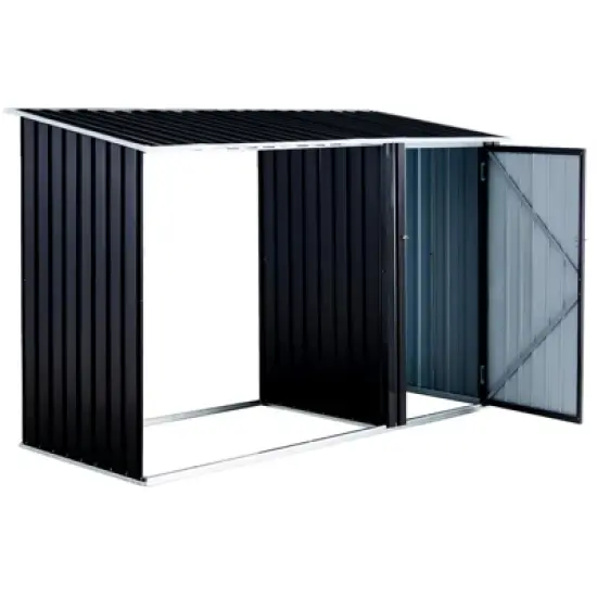 Firewood Storage Shed, Outdoor Firewood Rack, Outdoor Storage Shed with Log Holder, Firewood Shelter for Patio, Anthracite Galvanized Steel image {12}