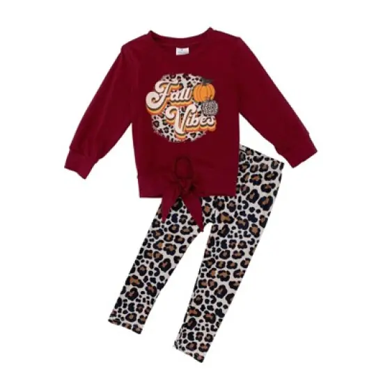 Girls Fall Vibes Leopard Legging Set - Mia Belle Girls image {1}