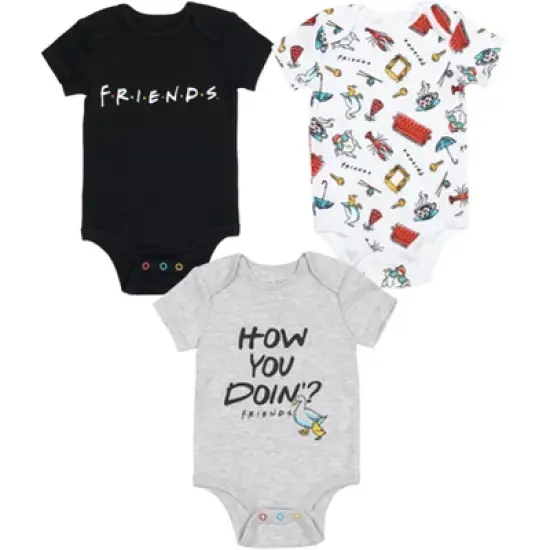 FRIENDS 3 Pack Cuddly Short Sleeve Bodysuits Grey / Black / White image {11}