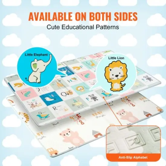 VEVOR Baby Play Mat, 51""x79"" Baby Crawling Mat, Non-Slip One-Piece Foam Baby Playmat, Foldable Portable Reversible Floor Mat with Travel Bag, Grey image {5}