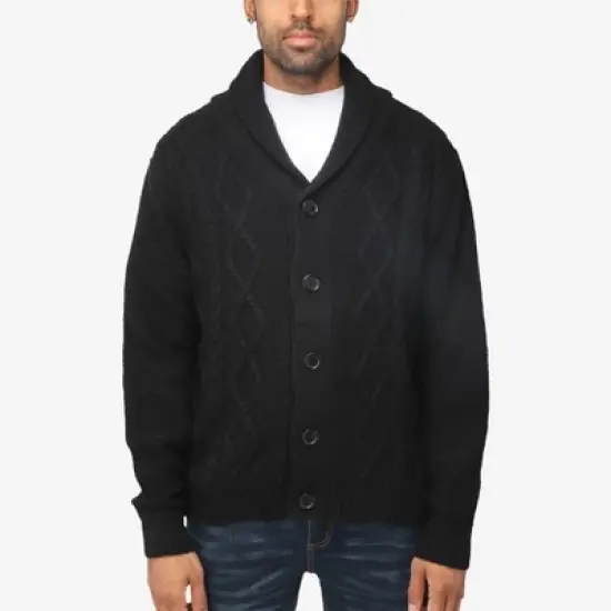 X RAY Men's Shawl Collar Cable Knit Cardigan image {6}