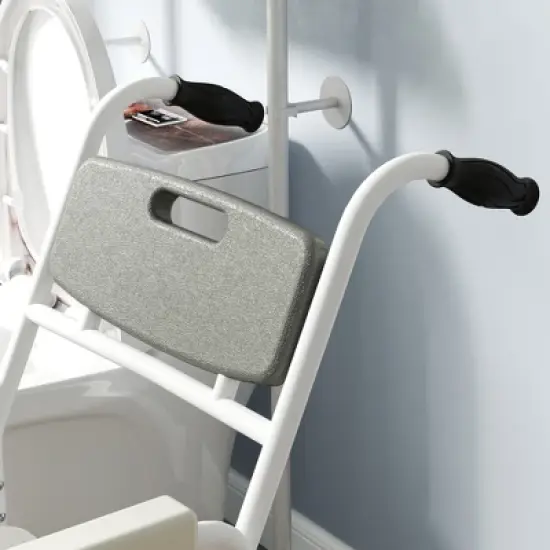 HOMCOM Shower Wheelchair, Commode Wheeled Chair with Seat, Backrest, Arms, Locking Wheels, for Seniors, Adults, Injured or Disabled, Gray image {5}