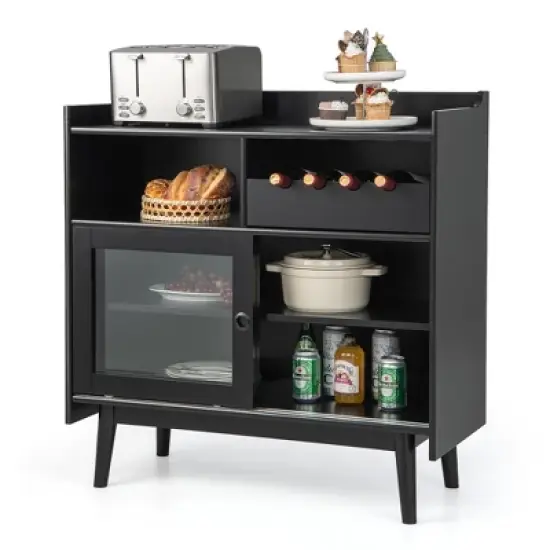 Costway Kitchen Buffet Sideboard Organizer Liquor Bar Cabinet with Wine Rack & Sliding Door image {9}