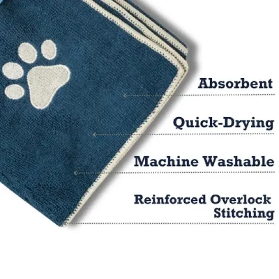 Country Living Large Marine Blue Microfiber Dog Bath Towel - Quick-Drying, Absorbent, and Durable, Machine Washable, Embroidered Paw Print, 48" x 22" image {5}