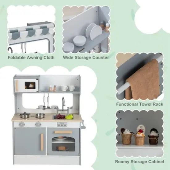 Costway 2 in 1 Kids Play Kitchen& Restaurant Double Sided Wooden Kitchen Playset Toddler image {8}