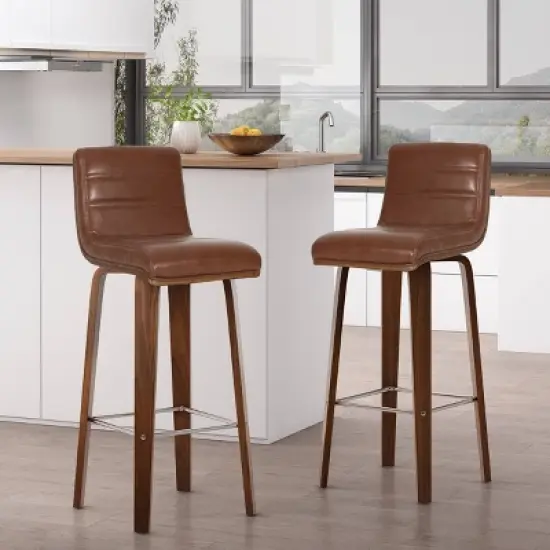 2pc Hargis Mid Century Modern Channel Stitch Bentwood Swivel Counter Height Barstools - Christopher Knight Home image {1}