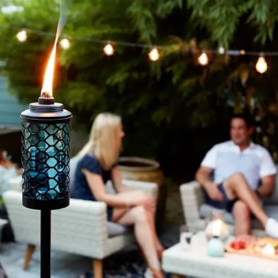 Tiki Honeycomb Stepnstall Glass Outdoor Torch Blue image {2}