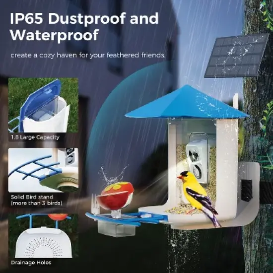 PerchMe&trade; Smart Bird Feeder with 2K Camera and Solar Panel, Azure Canopy in Blue image {7}