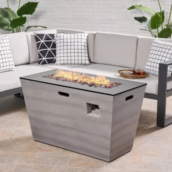 Langton Rectangular 40" Light Weight Concrete Gas Fire Pit Dark Gray - Christopher Knight Home image {1}