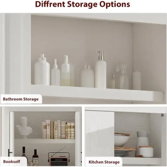 All-Wood Kitchen Pantry Cabinet with 4 Magnetic Doors, Farmhouse Style Freestanding Food Storage Cupboard, Adjustable Shelves, Large Capacity image {7}