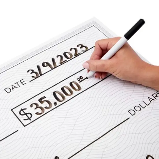 Sustainable Greetings Reusable Big Check for Presentation, Large Oversized Dry Erase Plaque for Endowment, Donations, Gag Gifts, 30" x 16" image {3}