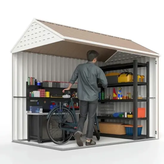 Resenkos Storage Garden Shed,Garden Sheds,8' x 6' Metal Garden Storage Shed w/ Doors, Window and Air Vents, Brown image {2}