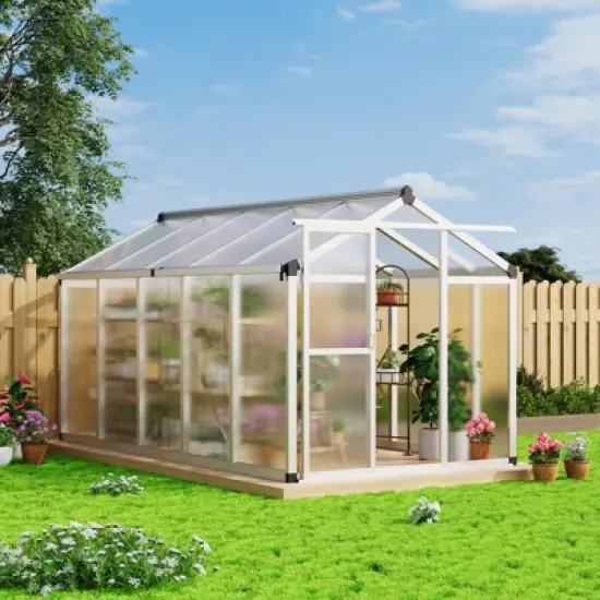 Greenhouse Outdoor - Polycarbonate Walk-in Garden Greenhouse with Roof Vent, Aluminum Frame & Lockable Door image {9}